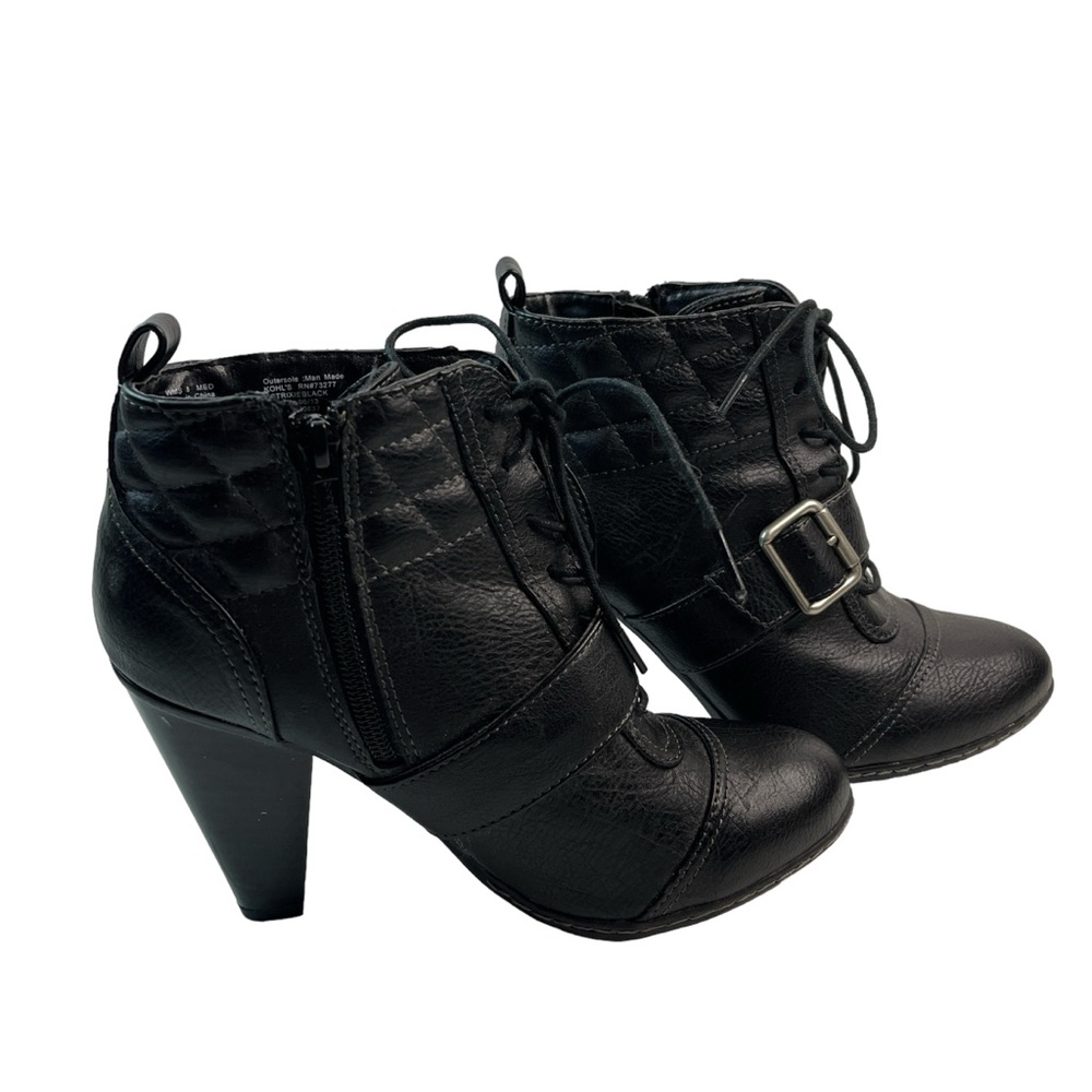 Black Leather Ankle Boots Size 8 Women Solesenseability High Heels Laces Buckles